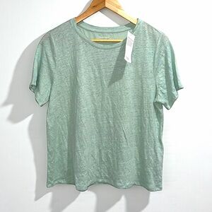 Eileen Fisher 100% Organic Linen Jersey Crewneck Top Green NWT Size S